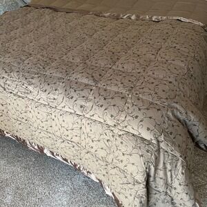 Northern Nights Down Comforter King Size Brown Floral Cotton Satin Trim Baffle